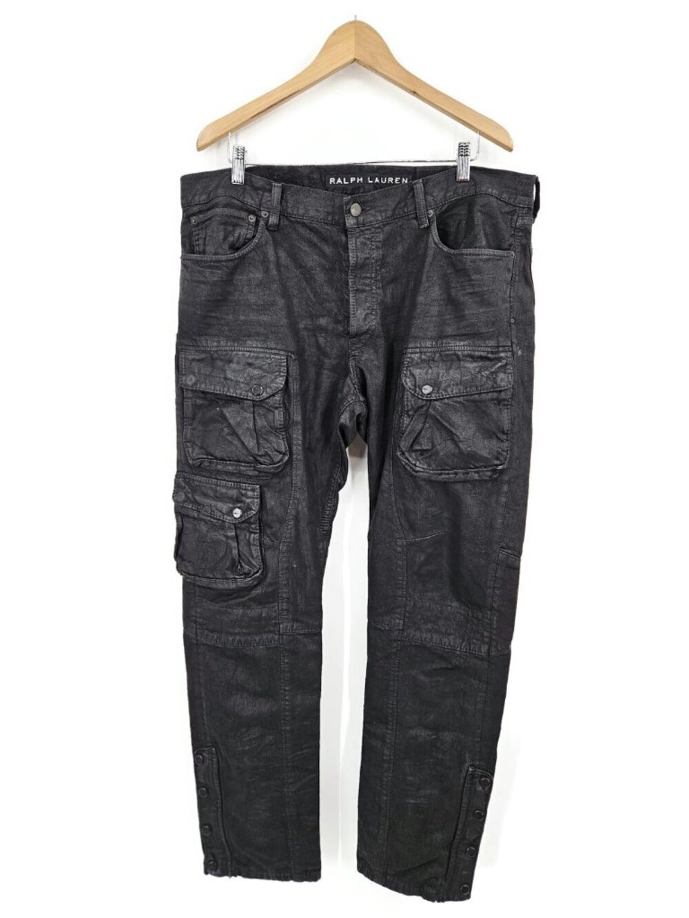 Ralph Lauren Black Label Waxed Cargo Jeans Mens 38x32 Pants Pockets Biker